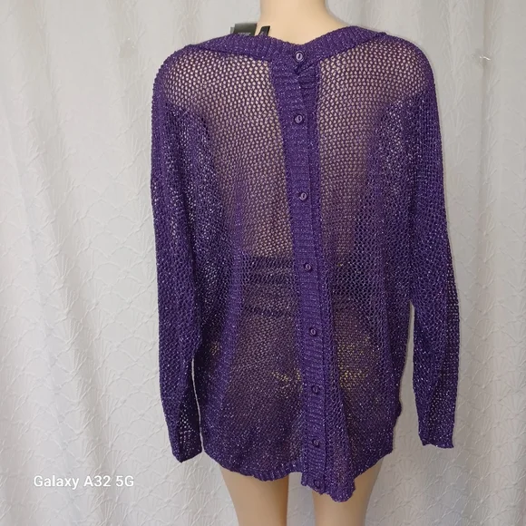 Bisou Bisou New Women XL Purple Mesh Women's Sweater - Picture 6 of 13